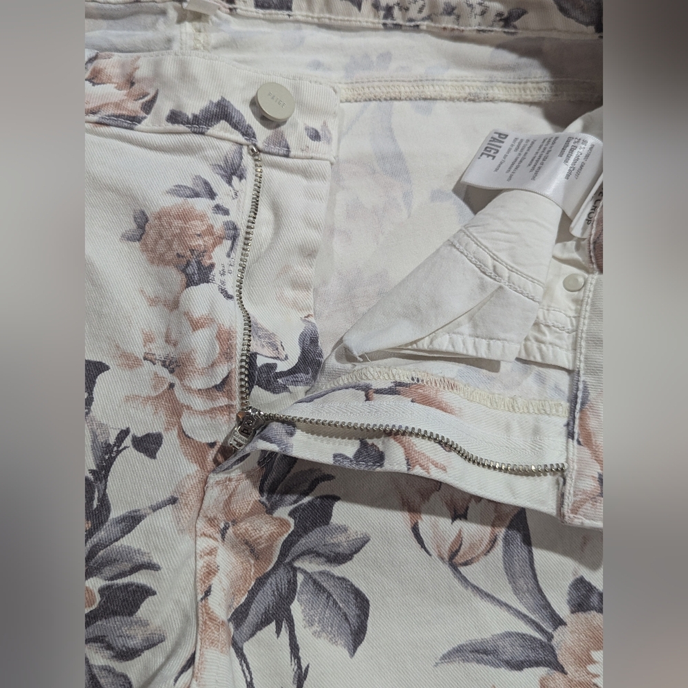 Paige Colette Jeans Crop Flare Fray Hem Cream Desert Wildflower Floral Sz 30 *GC - Picture 9 of 14